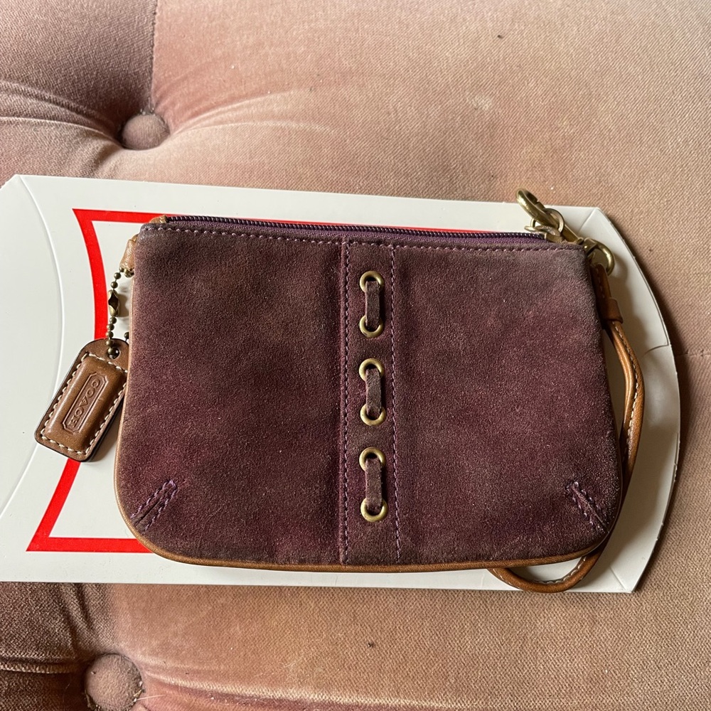 Plum suede coach wristlet